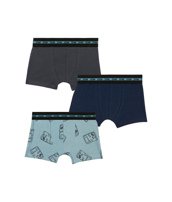 DIM Lot de 3 boxers garçon coton stretch motif gameboy Bleu EcoDim Mode