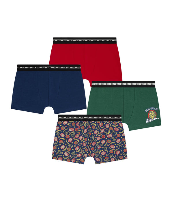DIM Lot de 3 boxers enfant Rouge Vert Bleu Baseball Dim Coton Stretch