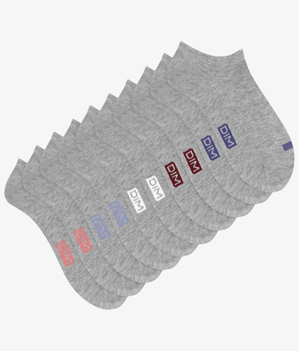 DIM Lot de 5 paires de socquettes femme en coton Gris Clair EcoDim