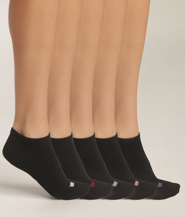 DIM Lot de 5 paires de socquettes femme en coton Noir à pastilles EcoDim