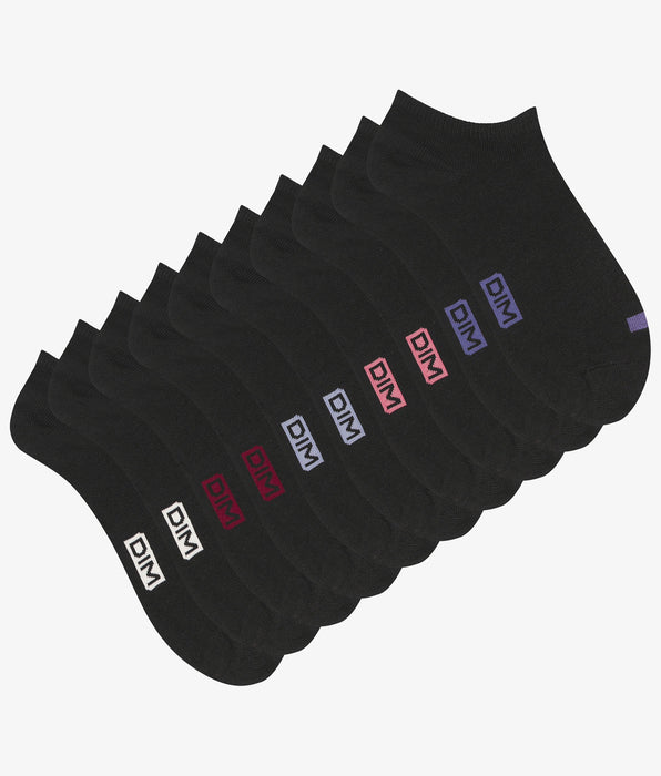 DIM Lot de 5 paires de socquettes femme en coton Noir à pastilles EcoDim