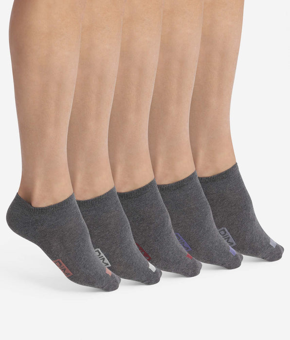 DIM Lot de 5 paires de socquettes homme en coton Gris à vignettes EcoDim