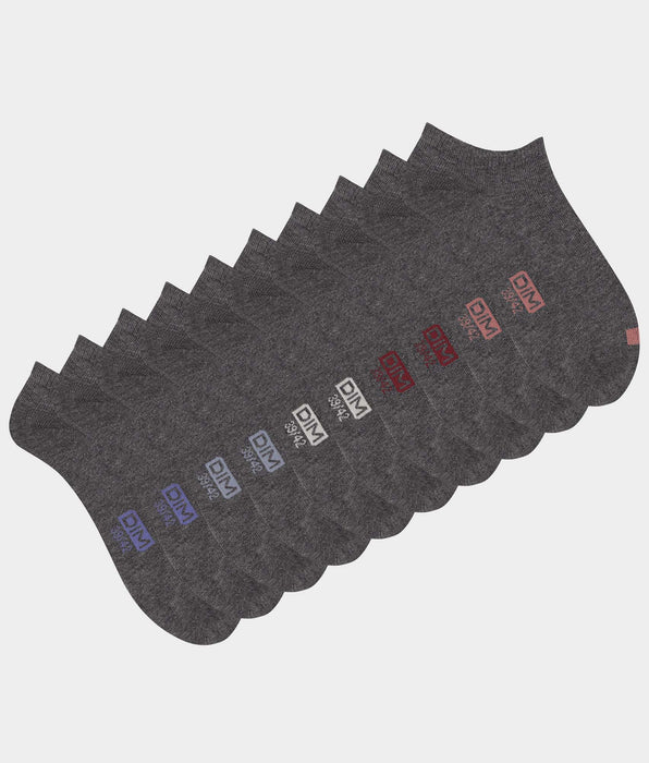 DIM Lot de 5 paires de socquettes homme en coton Gris à vignettes EcoDim