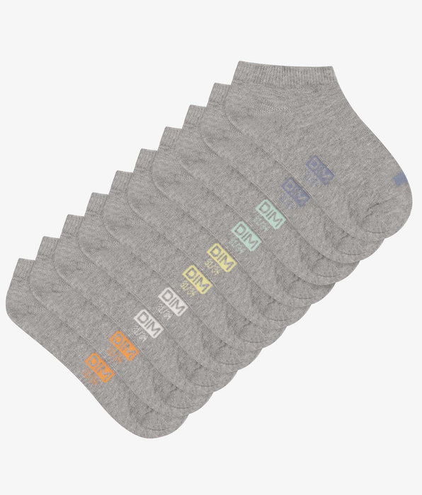 DIM Lot de 5 paires de socquettes unisexes coton Gris à vignettes EcoDim