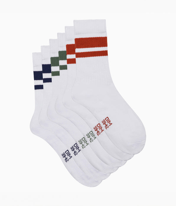 DIM Lot de 3 paires de chaussettes homme en coton Blanc Vert EcoDim Sport
