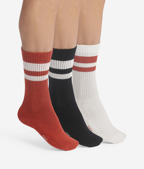 DIM Lot de 3 paires de chaussettes homme en coton Rouge EcoDim Sport