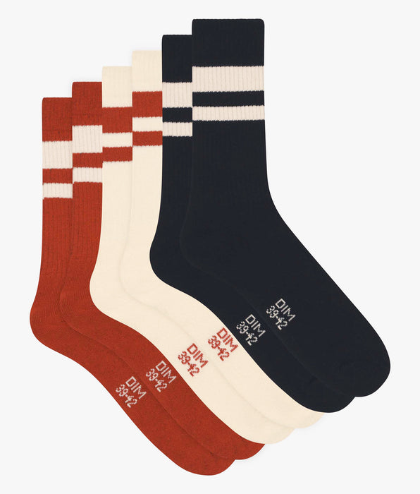 DIM Lot de 3 paires de chaussettes homme en coton Rouge EcoDim Sport