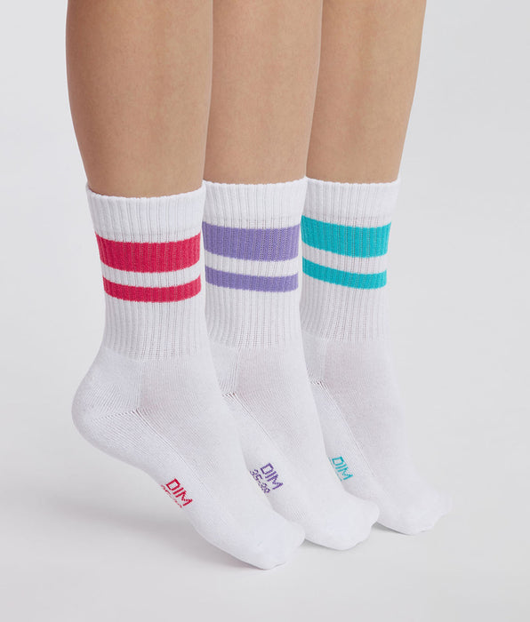 DIM Lot de 3 paires de chaussettes femme en coton Rouge EcoDim Sport