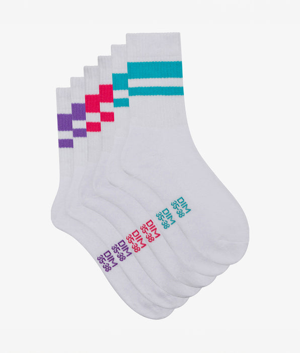 DIM Lot de 3 paires de chaussettes femme en coton Rouge EcoDim Sport