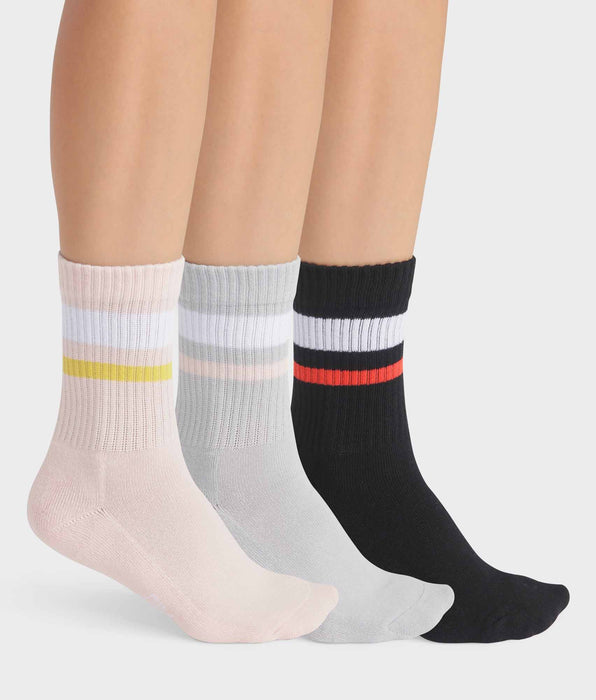 DIM Lot de 3 paires de chaussettes femme en coton Rose Gris EcoDim Sport