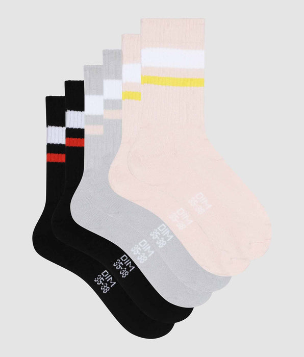 DIM Lot de 3 paires de chaussettes femme en coton Rose Gris EcoDim Sport