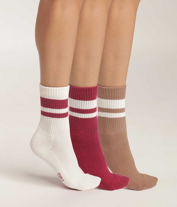 DIM Lot de 3 paires de chaussettes femme en coton Café EcoDim Sport
