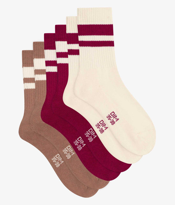 DIM Lot de 3 paires de chaussettes femme en coton Café EcoDim Sport