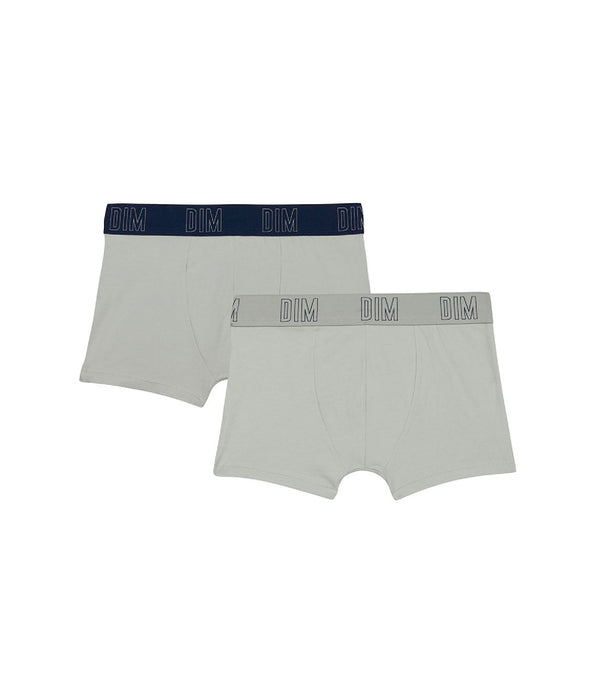 DIM Lot de 2 boxers garçon en coton bio Gris Bleu Dim Skin Care