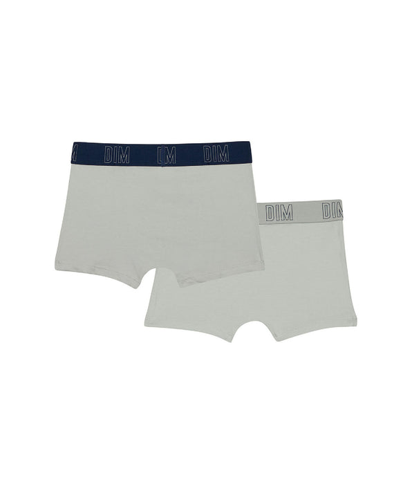 DIM Lot de 2 boxers garçon en coton bio Gris Bleu Dim Skin Care