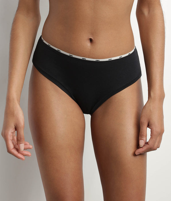 DIM Slip femme en coton modal Noir à galon Beige Dim Icons Essentiel