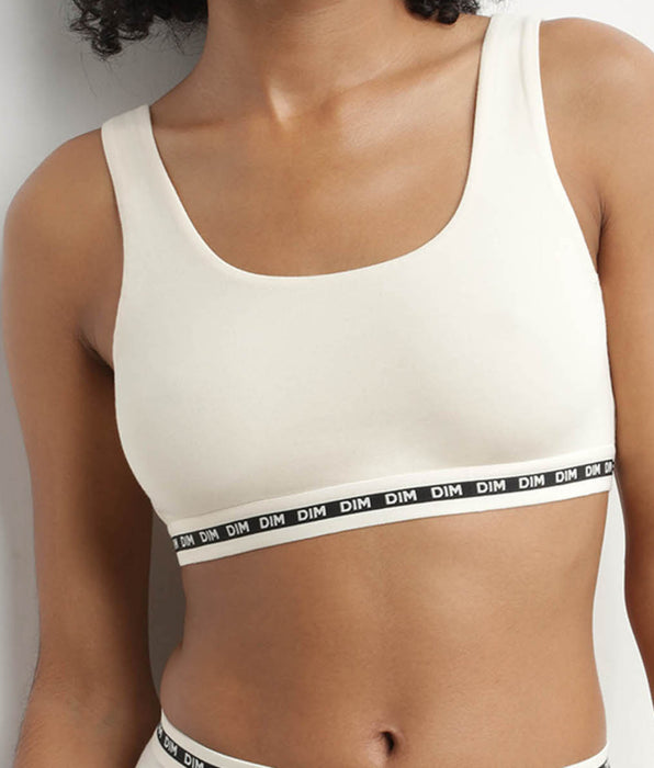 DIM Brassière crop top Beige sans armature en modal polyamide Dim Icons Seamless