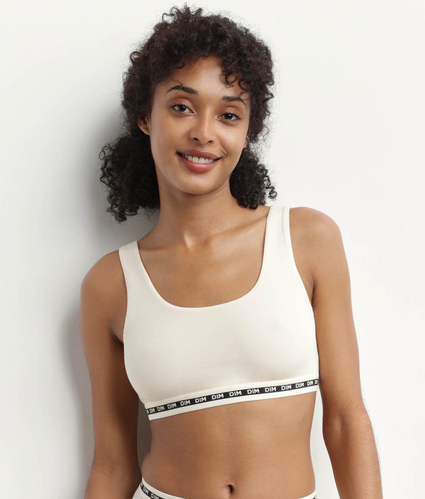DIM Brassière crop top Beige sans armature en modal polyamide Dim Icons Seamless