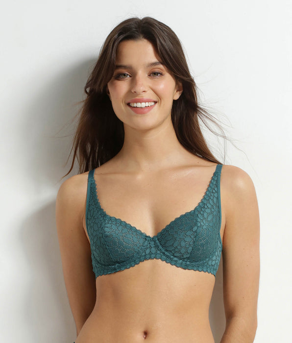 DIM Soutien-gorge à armatures en dentelle florale vert Daily Dentelle