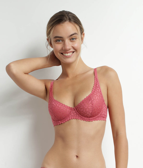 DIM Soutien-gorge emboitant à armatures en dentelle florale Rose Daily Dentelle