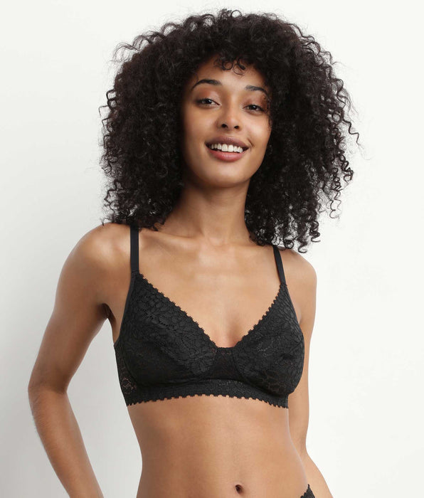 DIM Soutien-gorge triangle sans armature motif floral Noir Daily Dentelle