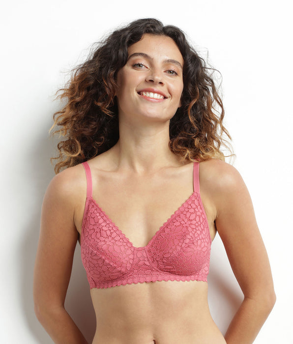 DIM Soutien-gorge triangle sans armature dentelle florale Rose Daily Dentelle