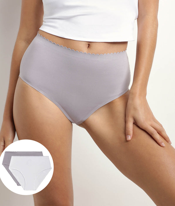 DIM Lot de 2 culottes hautes en coton stretch Blanc Gris Body Touch Easy