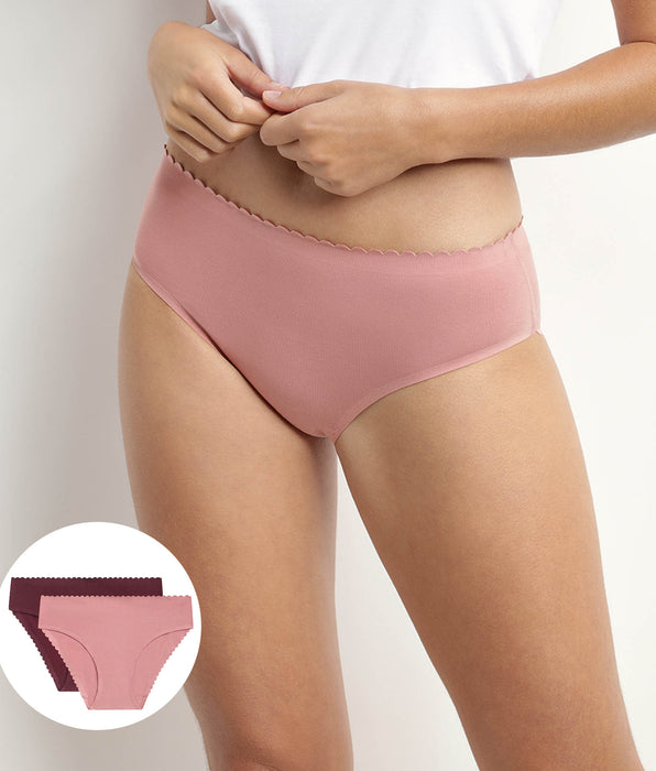 DIM Lot de 2 slips femme en coton stretch Rose et Ruby Body Touch Easy