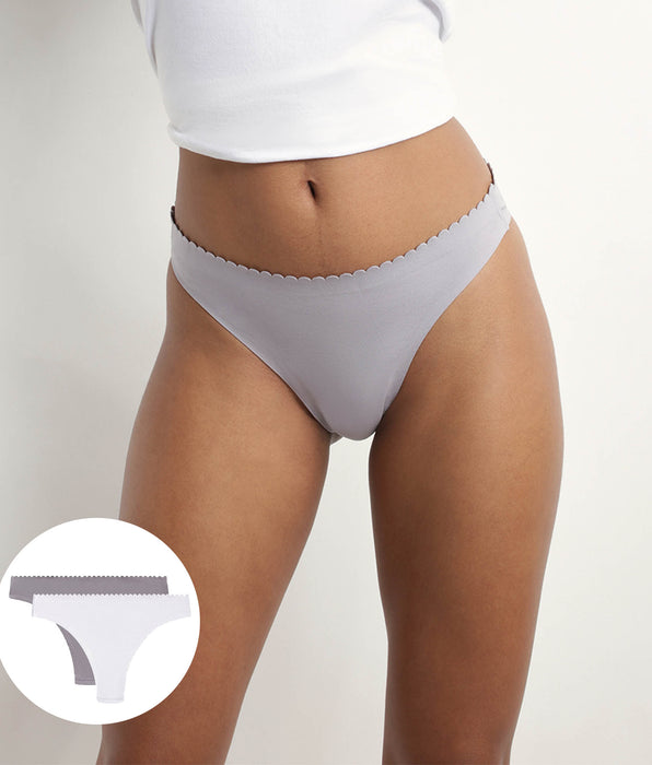 DIM Lot de 2 tangas femme Gris et Blanc Body Touch Easy