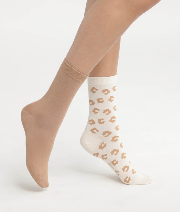 DIM Lot de 2 paires de chaussettes femme à fleurs Crème Dim Bambou