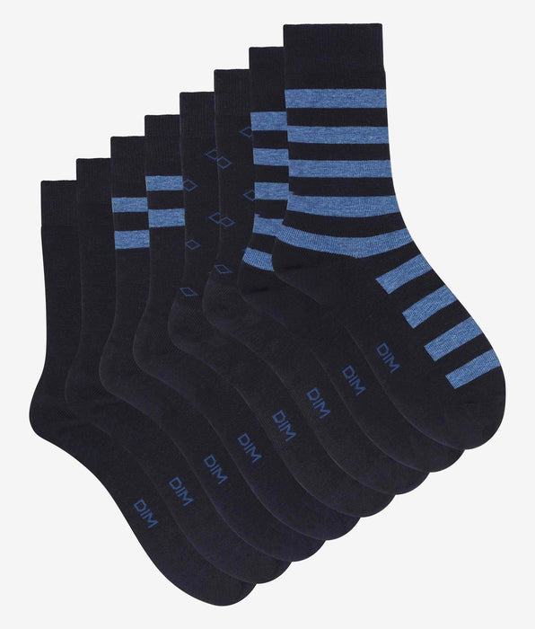 DIM Lot de 4 paires de chaussettes homme en coton rayé Marine EcoDim Style