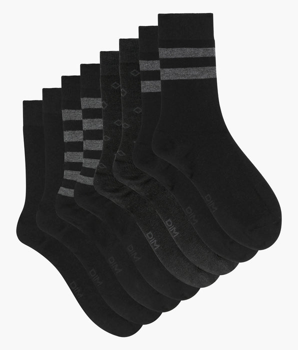 DIM Lot de 4 paires de chaussettes homme en coton rayé Noir EcoDim Style