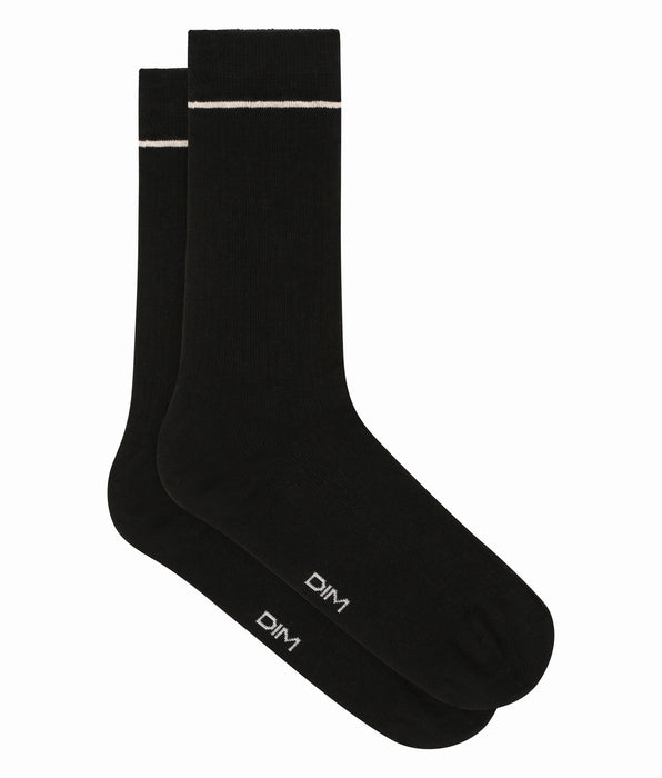 DIM Chaussettes unisexe en coton côtelé Noir avec ligne Crème Dim Icons