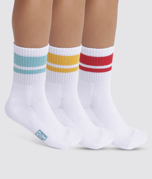 DIM Lot de 3 paires de chaussettes enfant Turquoise Jaune Rouge Dim Sport