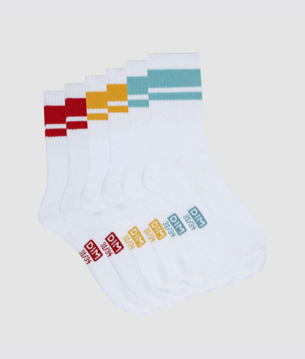 DIM Lot de 3 paires de chaussettes enfant Turquoise Jaune Rouge Dim Sport
