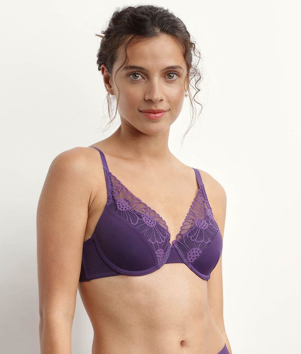 DIM Soutien-gorge corbeille microfibre dentelle Violet Fais-Moi Une Fleur