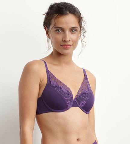 DIM Soutien-gorge corbeille microfibre dentelle Violet Fais-Moi Une Fleur