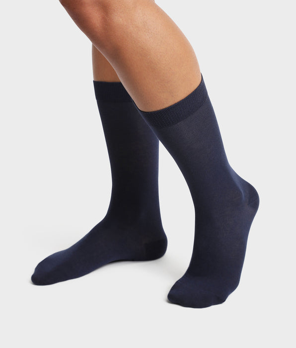 DIM Lot de 2 paires de chaussettes homme en coton bio Bleu Marine Dim Good