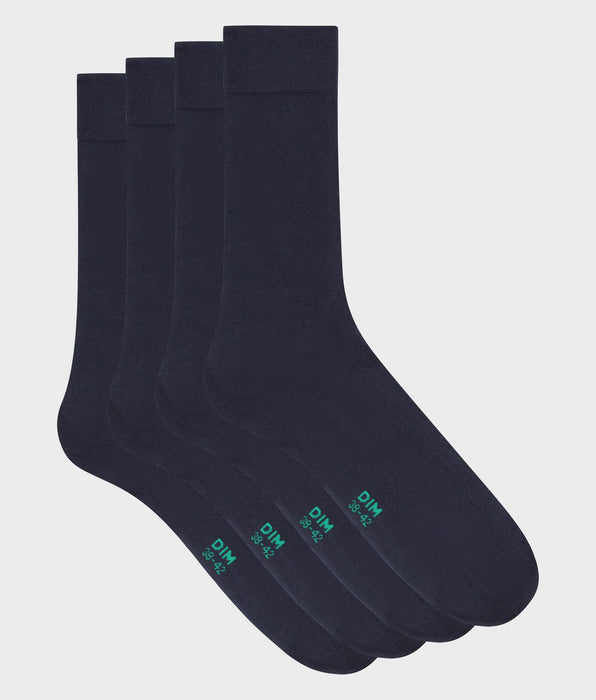 DIM Lot de 2 paires de chaussettes homme en coton bio Bleu Marine Dim Good