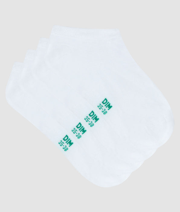 DIM Lot de 2 paires de socquettes femme en coton bio Blanc Dim Good