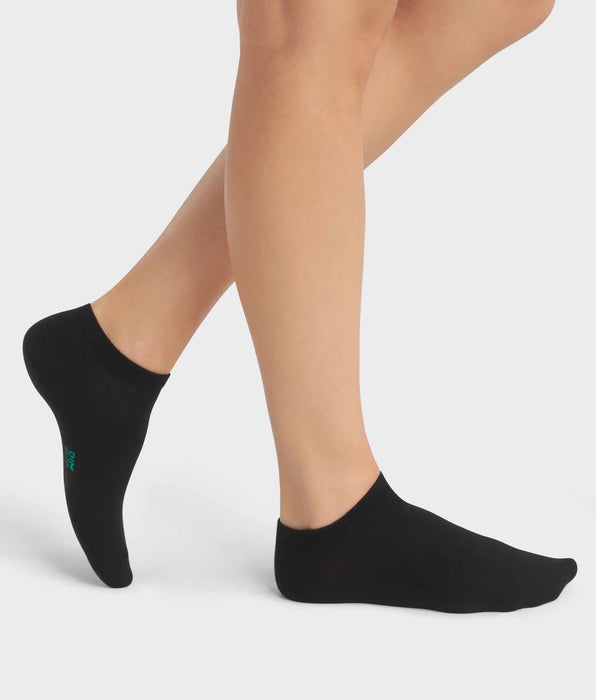DIM Lot de 2 paires de socquettes femme en coton bio Noir Dim Good