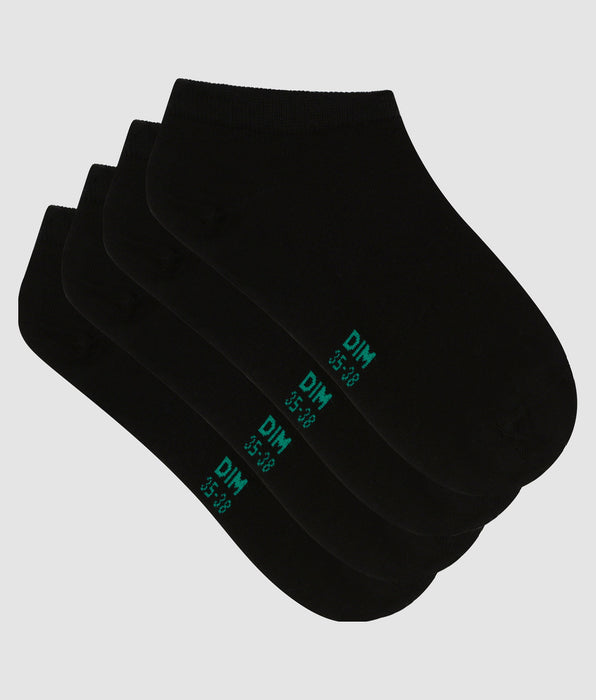 DIM Lot de 2 paires de socquettes femme en coton bio Noir Dim Good
