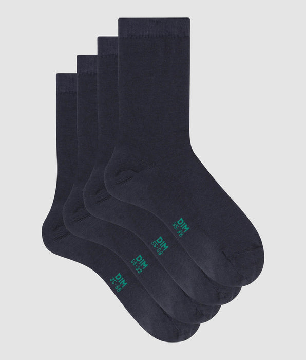 DIM Lot de 2 paires de chaussettes femme en coton bio Bleu Marine Dim Good