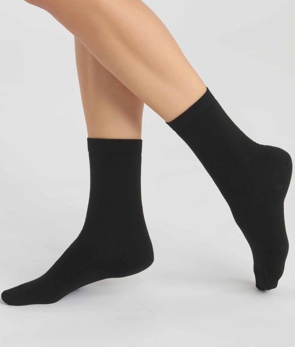 DIM Lot de 2 paires de chaussettes femme en coton bio Noir Dim Good