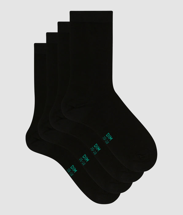 DIM Lot de 2 paires de chaussettes femme en coton bio Noir Dim Good