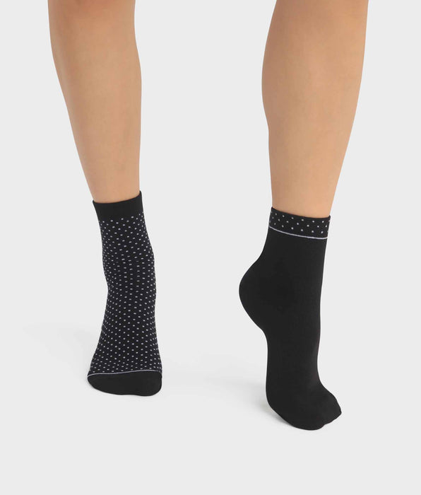DIM Lot de 2 paires de chaussettes femme en coton bio à pois Noir Dim Good