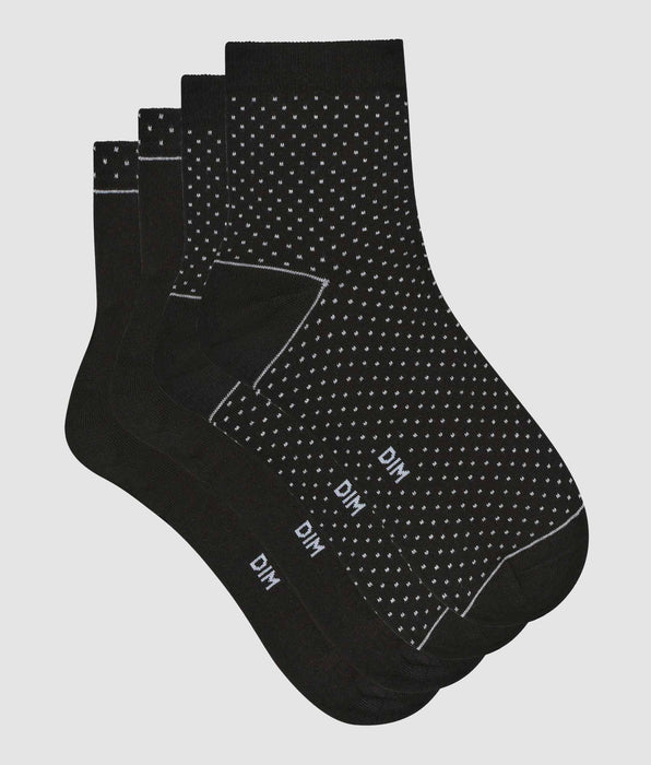 DIM Lot de 2 paires de chaussettes femme en coton bio à pois Noir Dim Good