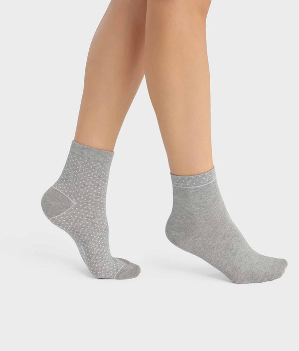 DIM Lot de 2 paires de chaussettes femme en coton bio à pois Gris Dim Good