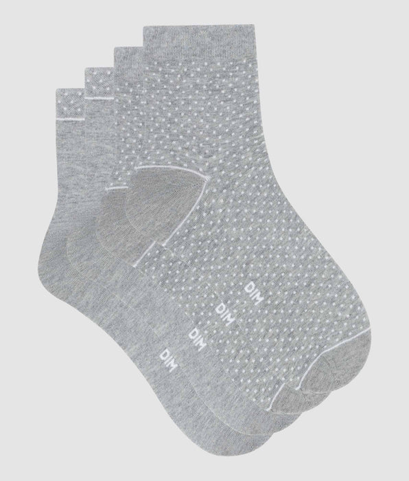DIM Lot de 2 paires de chaussettes femme en coton bio à pois Gris Dim Good