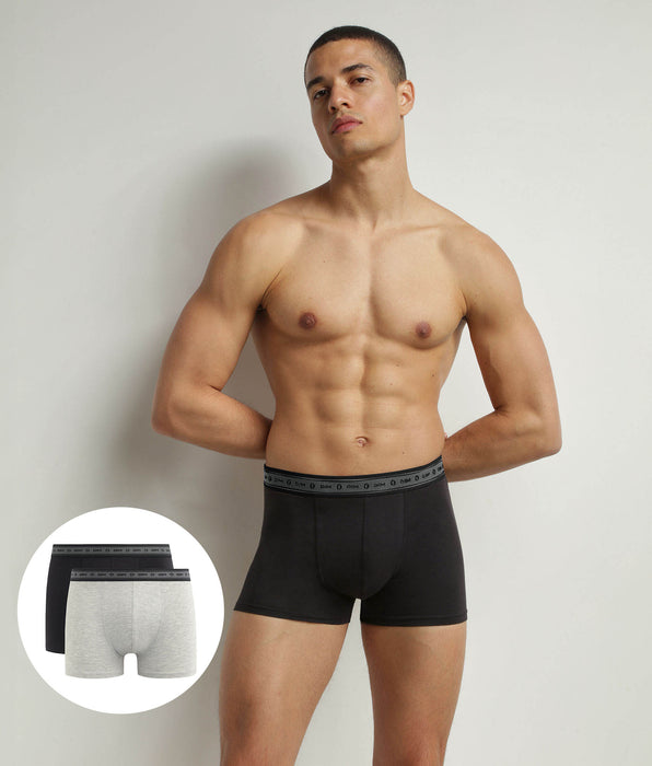 DIM Lot de 2 boxers homme en coton bio Noir et Gris Perle Dim Good